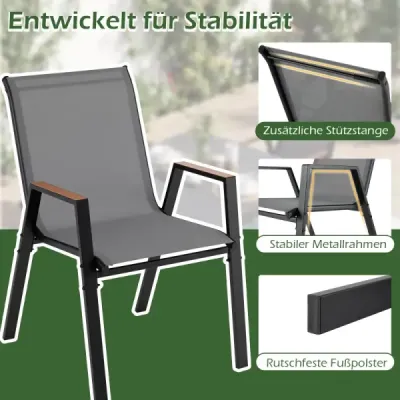 Set de scaune de gradina 6er Șezlonguri din material teslin respirabil cu gri din lemn