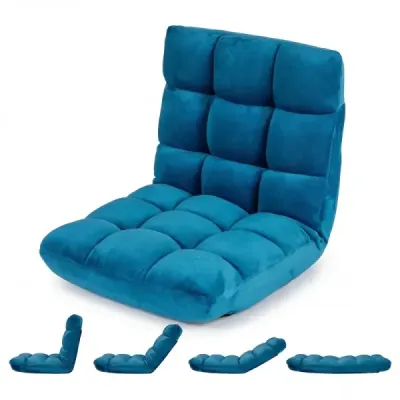 Scaun podea pliabil cu spătar reglabil & spumă de înaltă densitate 66.5 x 53 x 53 cm albastru închis