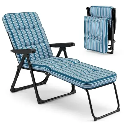 Sun lounger Garden lounger Folding cu perna de scaun gros Ajustabil backrest & cotiere albastru