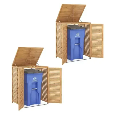 Set de 2 120 L casa de gunoi lemn cu capac deschis & usi duble si blocare incuietoare