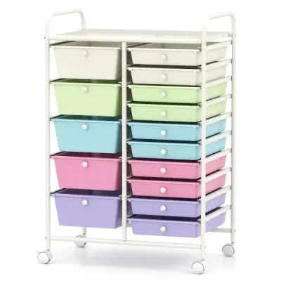 Masina rulanta cu 15 sertare stivabile Containerul de rulare 62.5 x 37 x 87 cm Multicolor
