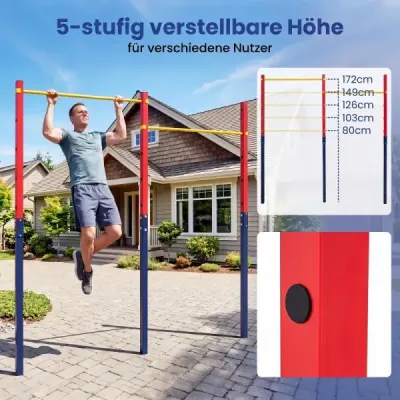 Dublu bara de pull-up bar inaltime-adjustabil 80-172 cm de otel pana la 220 kg rosu