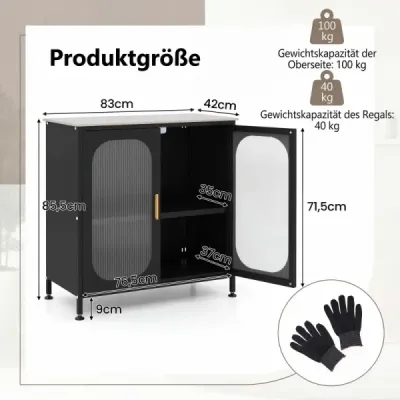Sideboard dresser cu raft reglabil bufet dulap cu semi-transparenta usa dubla negru