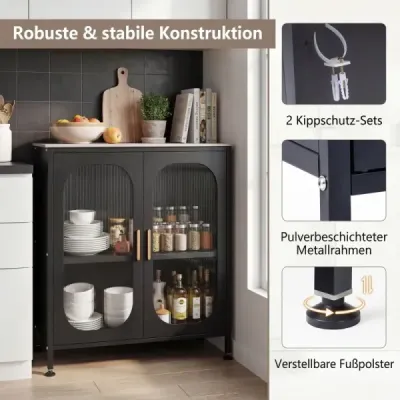 Sideboard dresser cu raft reglabil bufet dulap cu semi-transparenta usa dubla negru
