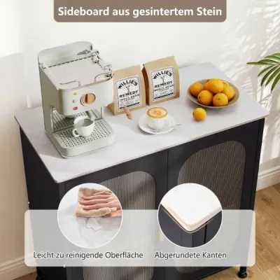 Sideboard dresser cu raft reglabil bufet dulap cu semi-transparenta usa dubla negru