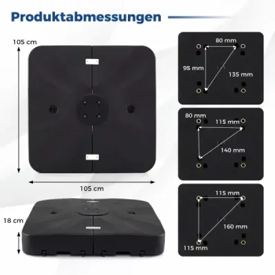Stand umbrela Crank cu role HDPE 105cm umplutor patrat pentru terasa gradina zona piscina negru