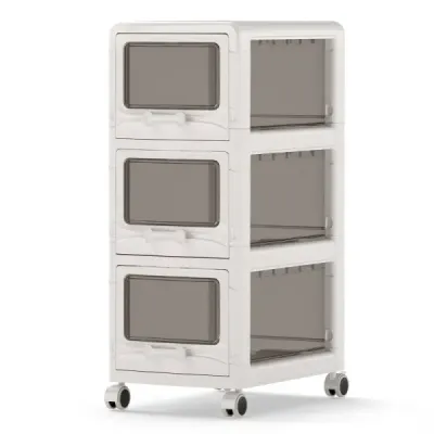 Container cu 3 sertare Cărucioare din plastic cu role PU 42 x 28 x 70,5 cm Alb
