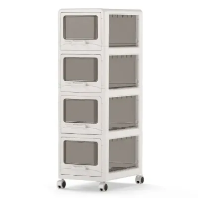 Container cu 4 sertare Cărucioare din plastic cu role PU 42 x 28 x 91.5 cm Alb