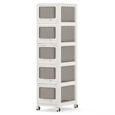 Container cu 5 sertare Cărucioare din plastic cu role PU 42 x 28 x 112.5 cm Alb