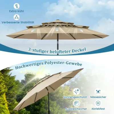 parasolar 3 etaje cu manivela paraşuta de grădină Windproof