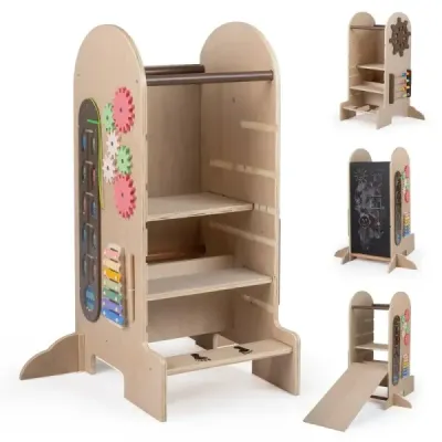 4 in 1 Copii Turn de invatare cu slide Montessori scara pas cu tabla si placa de joaca pentru copii de la 3 ani