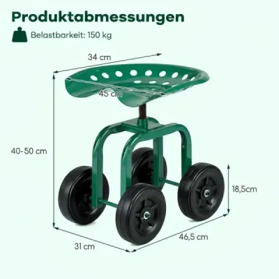 Scaun de lucru cu roți cu scaun pivotant de 360 ° și înălțime reglabilă