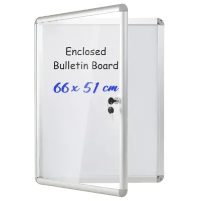 Lockable showcase Infobox cu perete spate magnetic si inregistrabil 60 x 45 cm argintiu