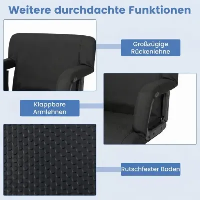 Scaun stadion pliabil Scaun stadion tapițat cu 6 ori backrest reglabil Negru
