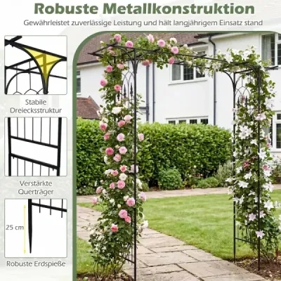 Rosenbogen Metal Arc de grădină rezistent la vreme cu 4 grămezi de metal și acoperiș extins negru