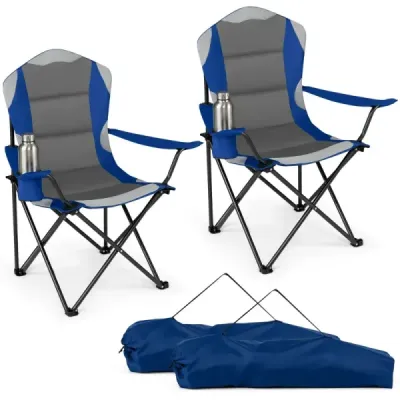 2 set scaun de camping scaun de pescuit pliabil pliabil cu suport de băutură picioare rezistente la alunecare albastru