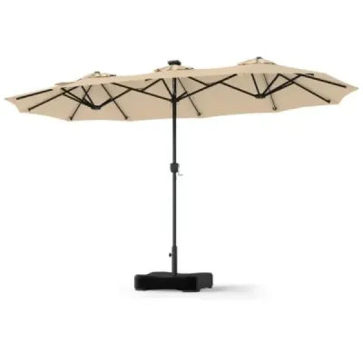 Dublu sunshade 370 x 200 cm sunshade cu manivela & stand terasa parasolar cu 108 LED-uri Bej