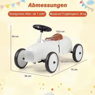 Vintage metal alunecare auto pentru sugari de la 18 luni alb