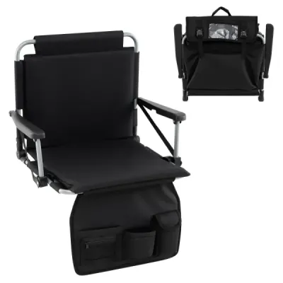 Scaun portabil stadion cu backrest grander pliabil cu curea umăr negru