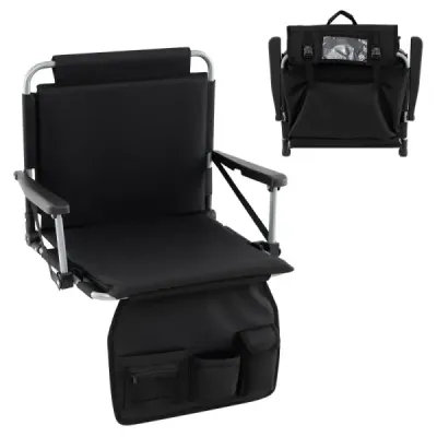 Scaun portabil stadion cu backrest grander pliabil cu curea umăr negru