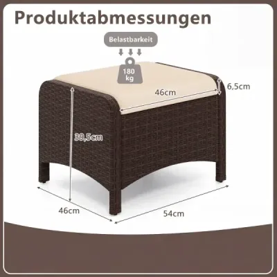 2 set Footstool din PE-Rattan scaun gradina cu scaun demontabil perna constructie metal Bej