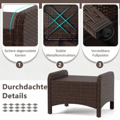 2 set Footstool din PE-Rattan scaun gradina cu scaun demontabil perna constructie metal Bej