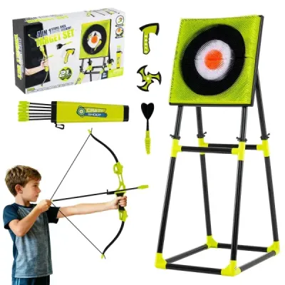 Axe aruncare joc Set 4 în 1 aruncare joc cu țintă arc 6 săgeți și 4 axe verde