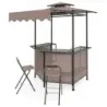 Grillpavillon 3-teiliger Gartenpavillon mit Bar 2 Klappbaren Barhocker &amp; Doppeldach Braun