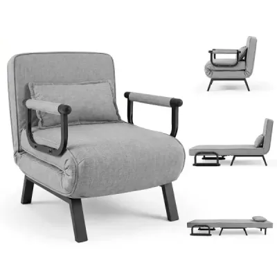 Scaun de dormit cu funcție de pat canapea extensibil pat cu backrest reglabil gri lumina