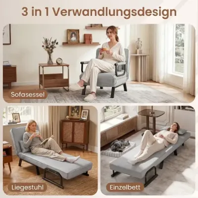 Scaun de dormit cu funcție de pat canapea extensibil pat cu backrest reglabil gri lumina