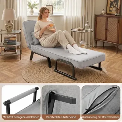 Scaun de dormit cu funcție de pat canapea extensibil pat cu backrest reglabil gri lumina