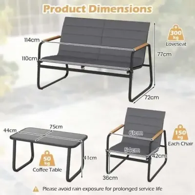Set mobilier de gradina cu 2 scaune & banc & masa & perne Lounge exterior mobilier setat gri