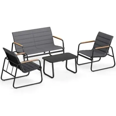 Set mobilier de gradina cu 2 scaune & banc & masa & perne Lounge exterior mobilier setat gri