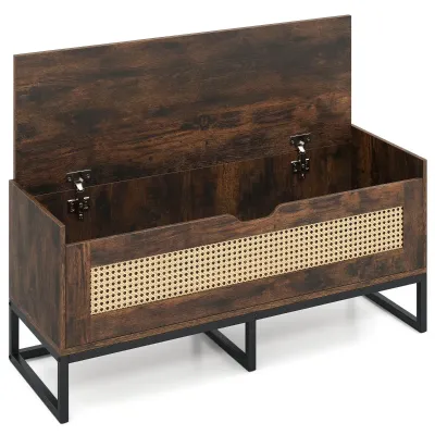 Rattan pantofi dulap împletit banc de pantofi cu scaun căptușit fata Rustic Brown