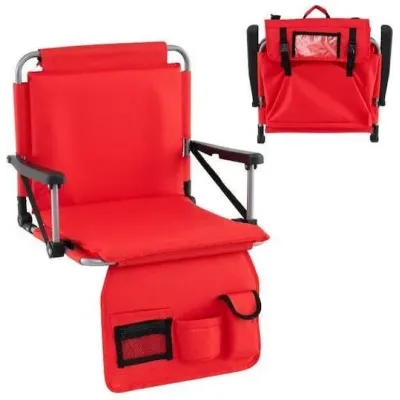 Scaun portabil stadion cu backrest grander pliabil cu curea umăr & suport băutură Red