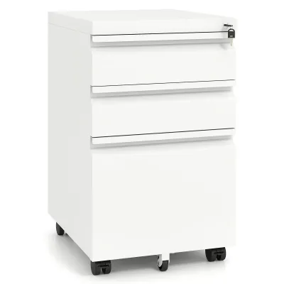 Metal Lockable Rolling Container cu 3 sertare & Caz de inregistrare alb