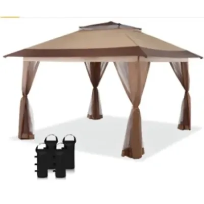 330 x 330 m Pavilion Pavilion de grădină impermeabil cu acoperiș dublu 4 pereți laterali înălțime reglabilă