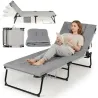 Sală de soare scaun lounge lounge pliabil cu saltea detașabilă 4 ori backrest reglabil &amp; metal cadru gri