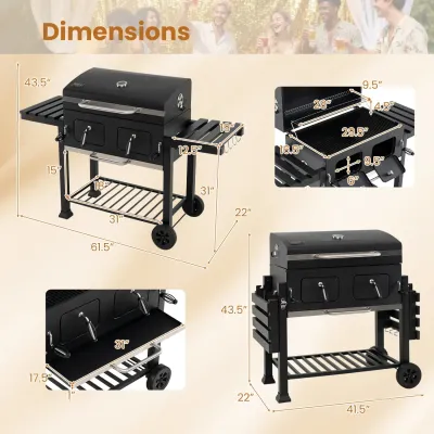 Grătar de cărbune cu capac vagoane Grill cu roți & capotă Grill cu termometru capac
