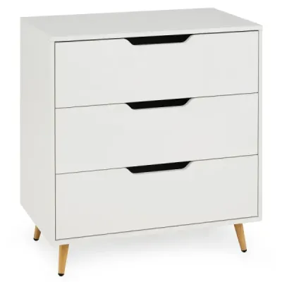 Piept de sertare cu 3 sertare din lemn Tablou de bord modern cu picioare de metal conice alb