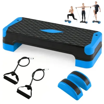 3-in-1 Stepper aerobic Înălțime reglabilă fitness Stepper cu 2 raiduri fixe & echilibru Trainers albastru