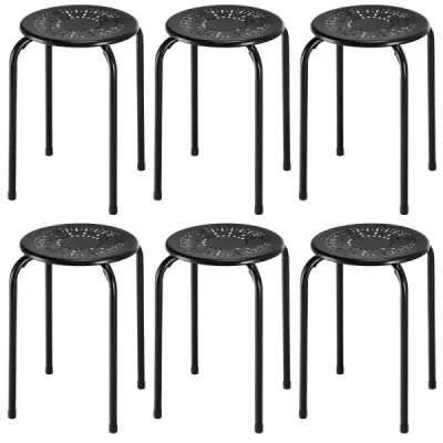 6 Set Stacking Stool Stool Stool metal stivuitor rotund sala de mese Stool cu cadru metalic Robust negru
