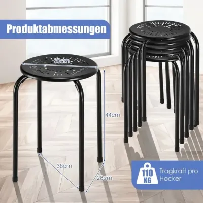 6 Set Stacking Stool Stool Stool metal stivuitor rotund sala de mese Stool cu cadru metalic Robust negru
