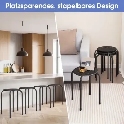 6 Set Stacking Stool Stool Stool metal stivuitor rotund sala de mese Stool cu cadru metalic Robust negru