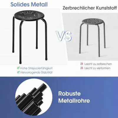 6 Set Stacking Stool Stool Stool metal stivuitor rotund sala de mese Stool cu cadru metalic Robust negru