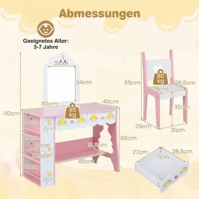 masa de dressing pentru copii cu scaun si oglinda in forma de nor masa de dressing cu 2 sertare Alb
