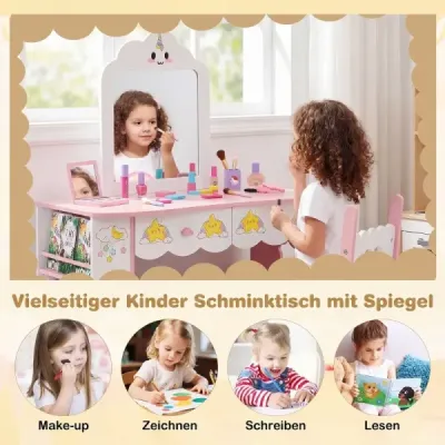 masa de dressing pentru copii cu scaun si oglinda in forma de nor masa de dressing cu 2 sertare Alb