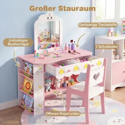 masa de dressing pentru copii cu scaun si oglinda in forma de nor masa de dressing cu 2 sertare Alb