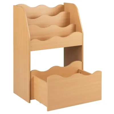 raftul pentru copii Montessori de 3 nivele din lemn de jucărie cu sertar rollable natura
