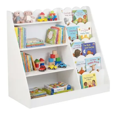 Bookcase pentru copii cu 4 Rafturi deschise și rafturi ascunse de lemn pentru copii alb
